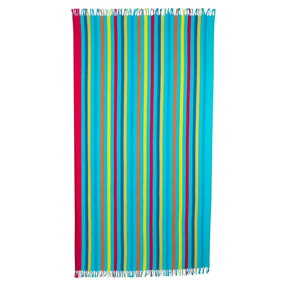 Moda At Home 100% Cotton Beach Towel In Striped Blue/Yellow/Pink/Orange 35x70"